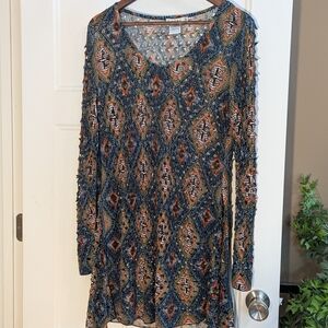 Adore Laser Cut Out Navy and Rust Mini Dress. Size XL.